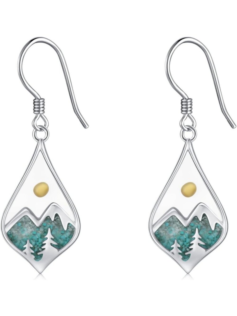 Turquoise & Mustard Seed Dangle Drop Earrings - 925 Sterling Silver Faith